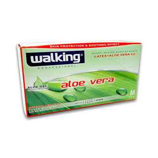 Guanti Aloe Vera Walking senza polvere in puro lattice Media 100 pz.